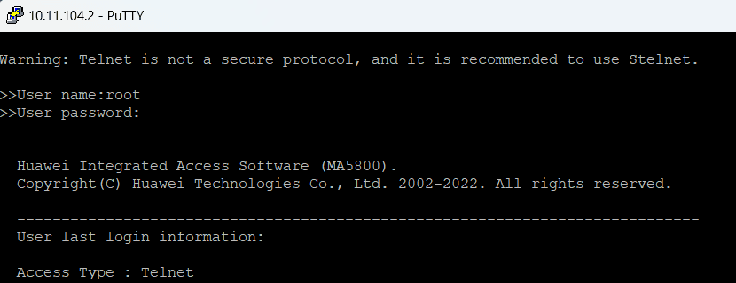acesso telnet olt huawei